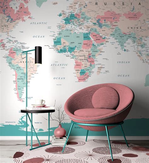 Customized Large World Map Wall Decal World Map Wallpaper World Map ...