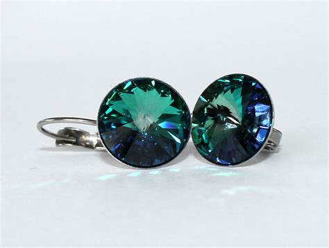 ***SALE*** Blue/Green Blend Swarovski Crystal Earrings | Felt