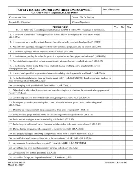 Editable Construction T Inspection Checklist Heavy Daily Template Annual Form Daily Equipment ...