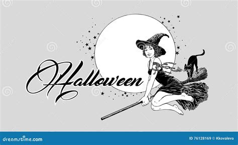 Young Halloween Witch Flying on Broom Vector Stock Vector ...