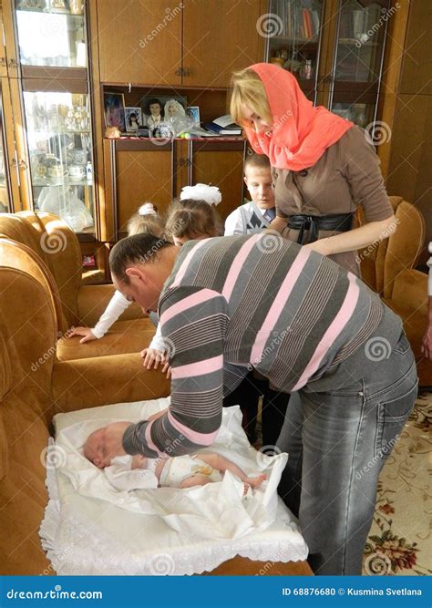 Orthodox Infant Baptism Ceremony at Home in Belarus. Editorial Image ...