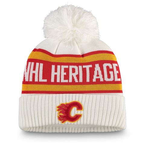 Women's Calgary Flames Fanatics Branded White 2019 Heritage Classic Team Pom - Cuffed Knit Hat