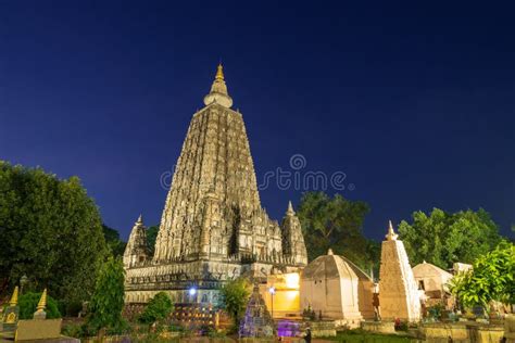 Mahabodhi Temple at Night, Bodh Gaya, India. the Site Where Gautam Buddha Attained Enlightenment ...