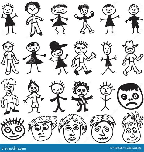 Child-Like Drawings Of Cartoon Stick People Royalty Free Stock Photography - Image: 14616987