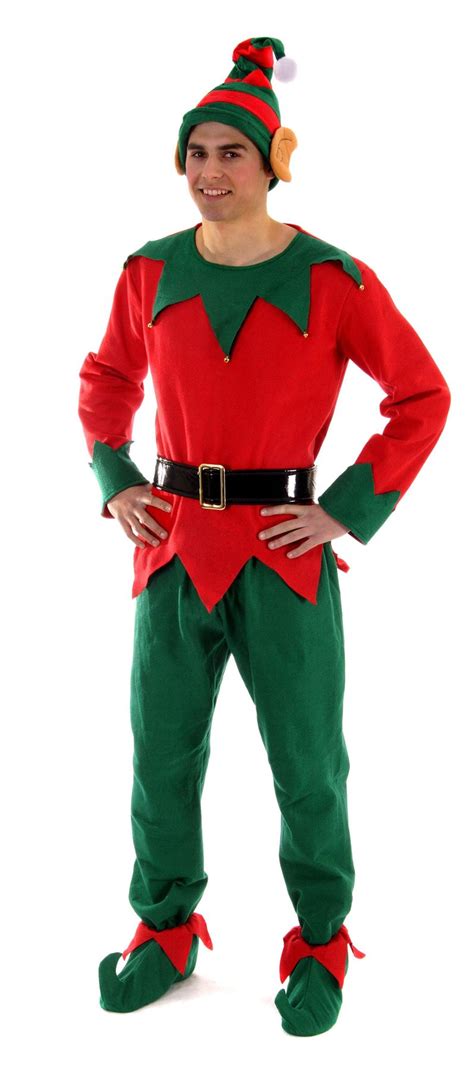 Adults Christmas Elf Outfit with Ears Male Fancy Dress Costume | eBay