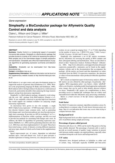 (PDF) Simpleaffy: A BioConductor package for Affymetrix Quality Control and data analysis