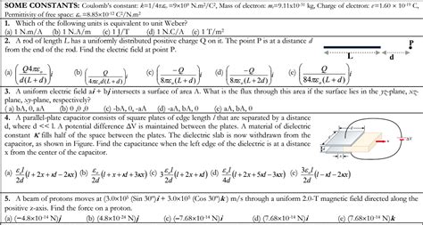 Solved SOME CONSTANTS: Coulomb's constant: k=1/4πε0=9×109 | Chegg.com