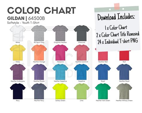 Gildan 64500B Youth T-shirt Color Chart Gildan 64500B Softstyle Youth T-shirt Color Chart ...