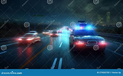 Police Car with Sirens on the Highway. Generative AI Stock Illustration ...