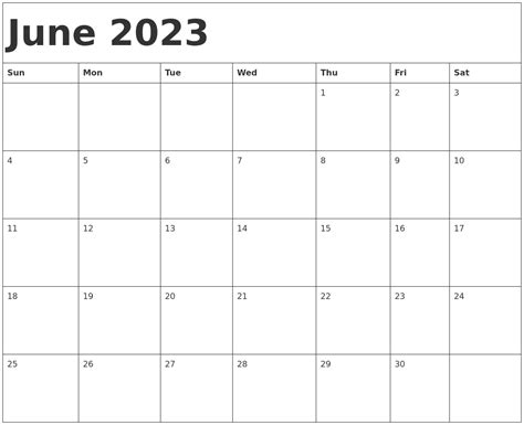 June 2023 Calendar Template