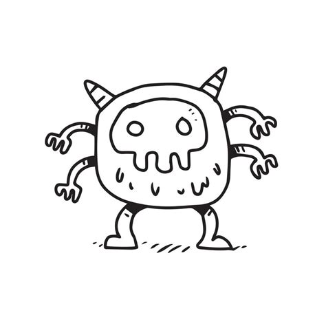 a hand drawn illustration of a cute monster with mask and four hands ...