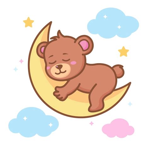 Premium Vector | Cute baby bear sleeping on the crescent moon