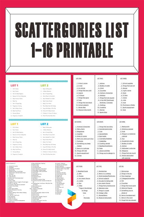 Scattergories List 1-16 - 10 Free PDF Printables | Printablee