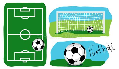 A Soccer Field with Detailed Goals and a Soccer Ball. Vector Illustration Stock Illustration ...