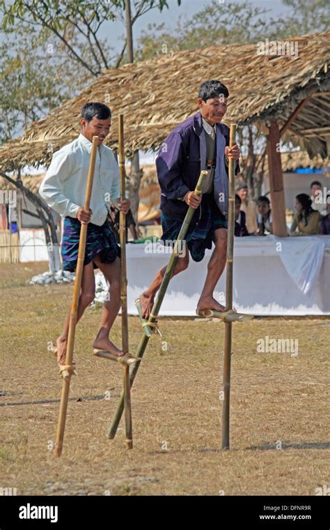 Tribes playing bamboo stilts game at Namdapha Eco Cultural Festival ...