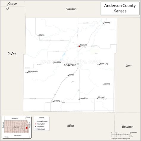 Map of Anderson County, Kansas showing cities, highways & important places. Check Where is ...