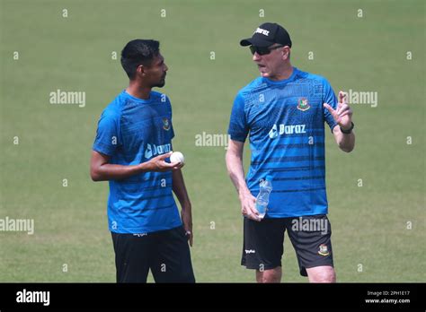 Mustafizur Rahman (L) and bowling coach Allan Donald (R) as Bangladesh T20I Cricket Team attends ...