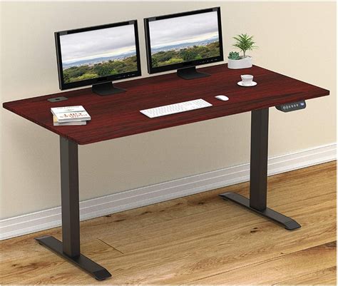 SHW 55-Inch Large Electric Height Adjustable Computer Desk 55 x 28 Inches Cherry Oak Black