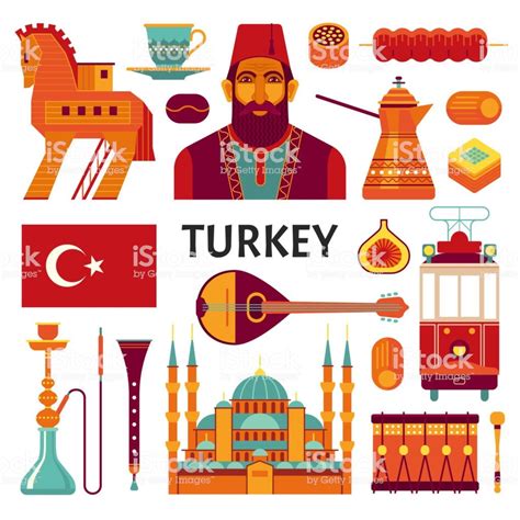 Vector illustration of Turkish culture and food symbols, such as ...