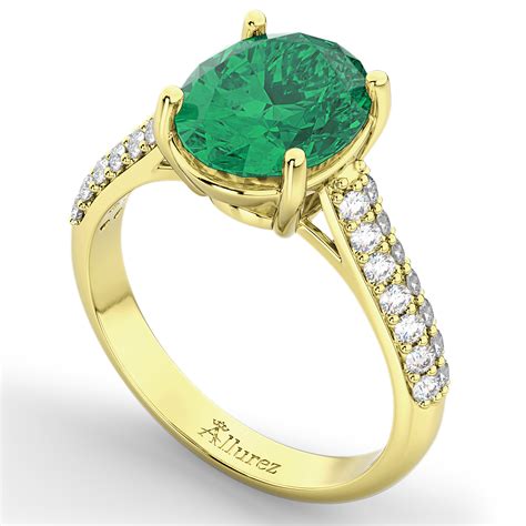 Oval Emerald & Diamond Engagement Ring 18k Yellow Gold 4.42ct - AD1917