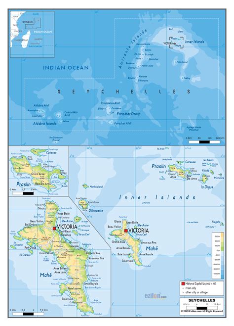 Large physical map of Seychelles with roads, all cities and airports | Seychelles | Africa ...