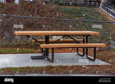 ADA Wheelchair accessible picnic table with concrete surface Stock Photo - Alamy