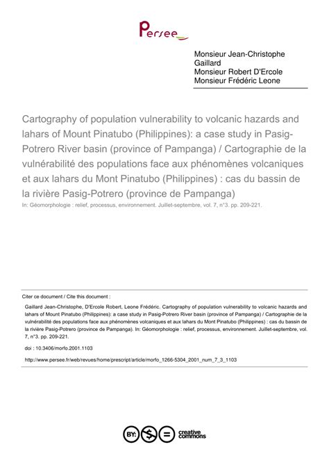 (PDF) Cartography of population vulnerability to volcanic hazards and lahars of Mount Pinatubo ...