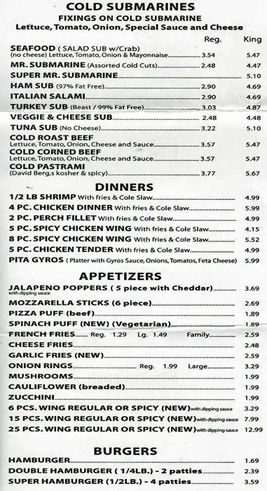 Mr. Submarine Menu, Menu for Mr. Submarine, Berwyn, Chicago - Urbanspoon/Zomato