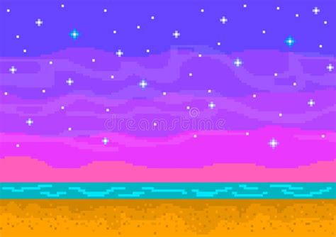 Pixel Art Sunset on the Beach. Stock Vector - Illustration of purple ...