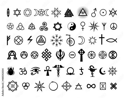 Collection of black esoteric and occult symbols on a white background ...