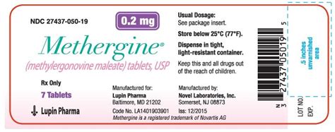 Methergine: Package Insert / Prescribing Information