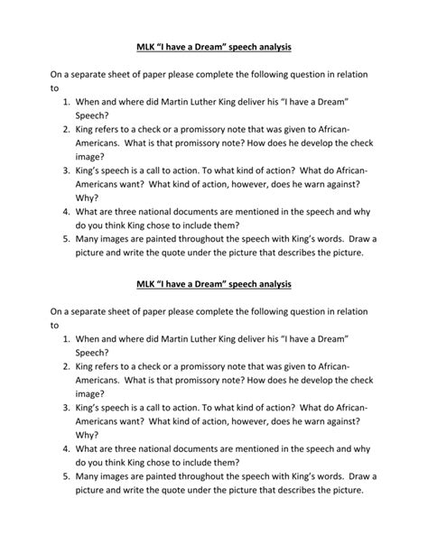 MLK “I have a Dream” speech analysis On a separate sheet of paper