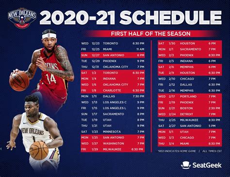 Download a printable Pelicans 2020-21 Schedule