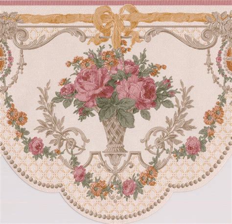 Pink Roses in Pots Vintage Floral Victorian Wallpaper Border Retro Design, Roll 15' x 6.5 ...