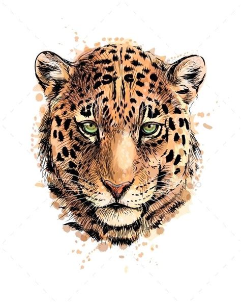 Portrait of a Leopard Head From a Splash of by kapona | GraphicRiver | Leopard art, Leopard ...