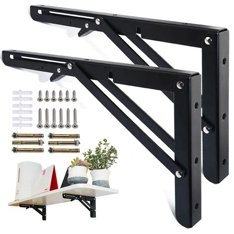 KOOTANS 16 Inch Folding Shelf Brackets, Heavy Duty Wall Mounted Metal Collapsible Shelf Bracket ...