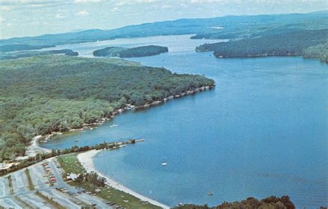 Lake Sunapee New Hampshire State Park Beach~Aerial View Postcard 1960s ...