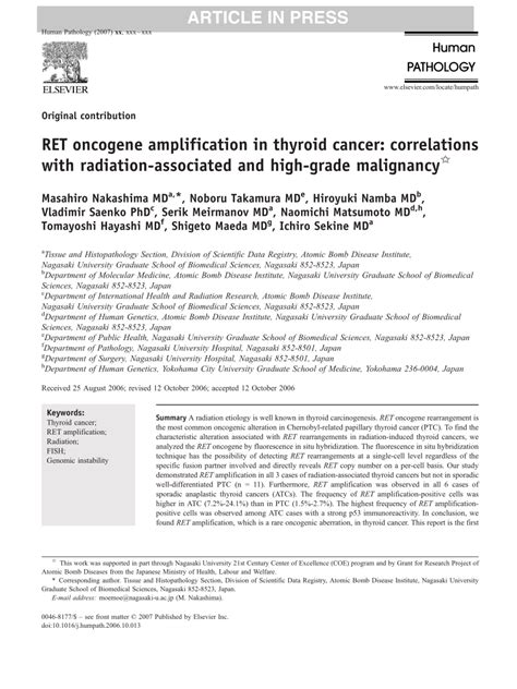 (PDF) RET oncogene amplification in thyroid cancer: correlations with radiation-associated and ...