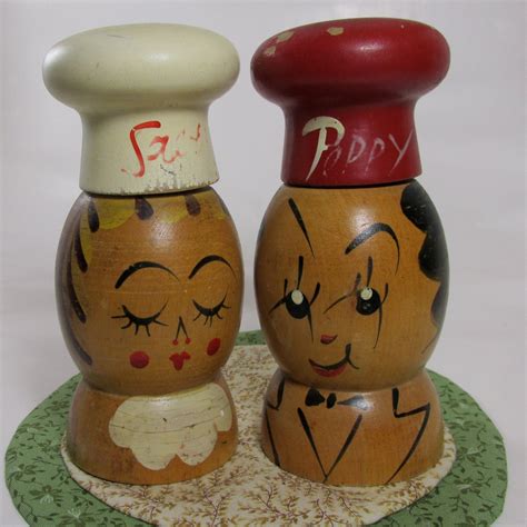 Wooden Salt & Pepper Shakers Vintage Wood Salt and Pepper