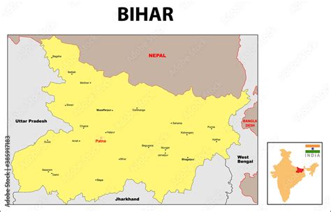 Bihar Map. Bihar District map 2020. Major cities in Bihar with detailed view. Bihar map with ...