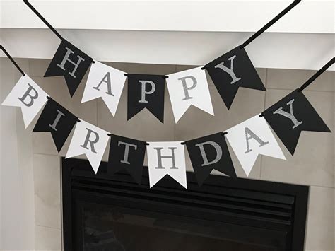 Happy Birthday Banner Black and White Birthday Banner Modern - Etsy