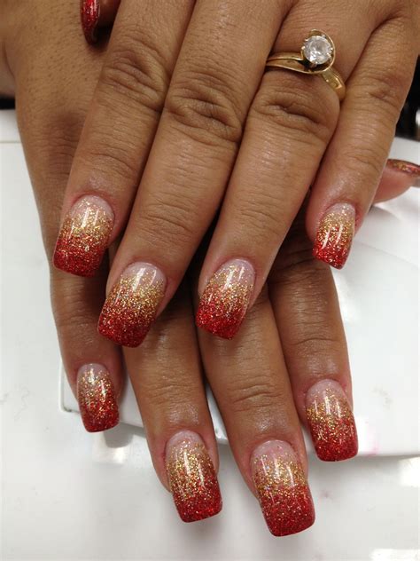 Red and gold | Red and gold nails, Gold glitter nails, Gold acrylic nails