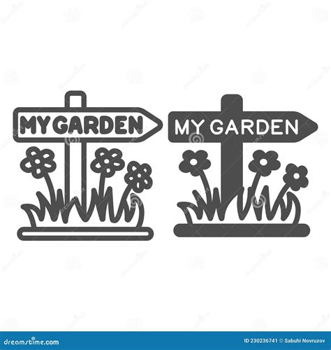 Garden Signboard, Arrow Sign with Flower Line and Solid Icon, Gardening ...