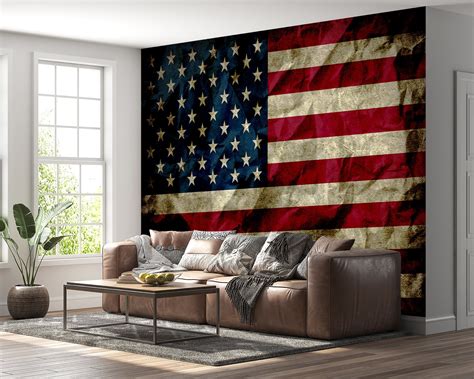 American Flag Wall Mural Wall Decor Vintage Flag Wall Art Peel - Etsy