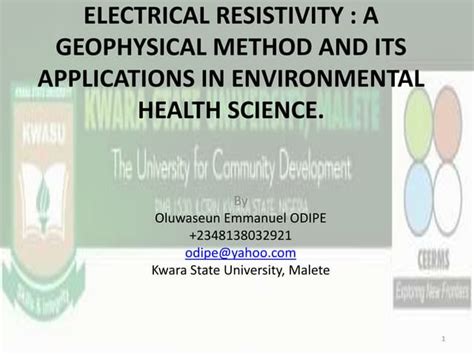 Electrical resistivity a geophysical method and its applications in environmental health science ...