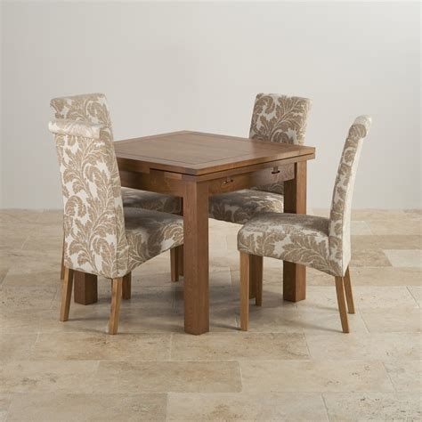 Rustic Dining Set in Oak: Extending Dining Table + 4 Chairs