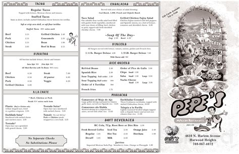 Pepe's menus in Merrillville, Indiana, United States