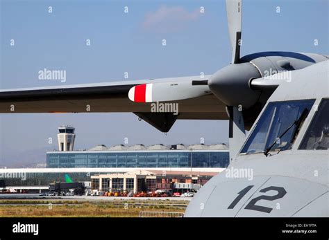 CASA 212 Military small transport plane at the second airshow at Malaga airport, Malaga ...