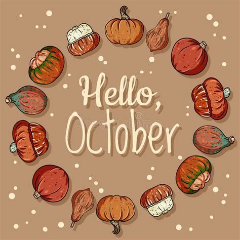 Hello October Decorative Wreath Cute Cozy Banner with Pumpkins. Autumn ...