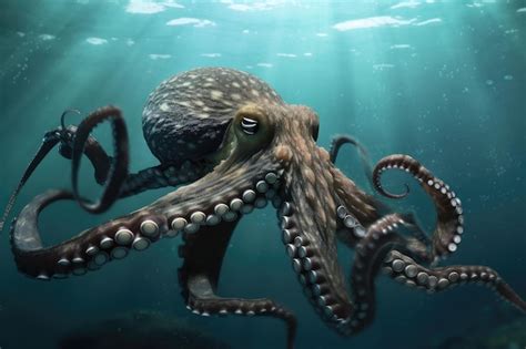 Premium Photo | Octopus kraken bursting from the depths ready to attack its prey